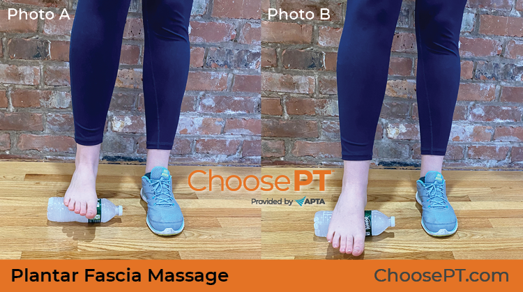 A physical therapist shows how to do plantar fascia massage exercise.